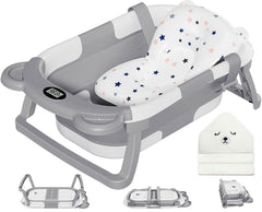 MoreFeel collapsible baby bathtub folded for compact storage and quick setup.