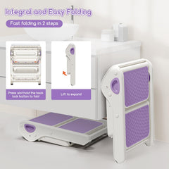 MoreFeel stool by bathroom sink aiding handwashing routines.