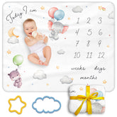 Moreiriny Baby Milestone Blanket layout with clouds and stars as a photo backdrop for monthly milestones