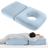 Morelexa pregnancy pillow full body 45.3-inch with light-blue cover supports back during sleep.