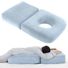 Morelexa pregnancy pillow full body 45.3-inch with light-blue cover supports back during sleep.