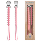 MORIBOX paci clip closeup shows a 23 cm, easy-access pacifier clip for busy babies.