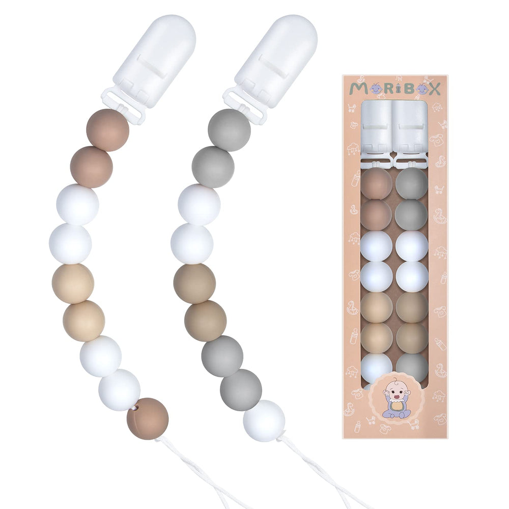 MORIBOX pacifier clip Ivory White close-up showcasing chic design for baby sensory development