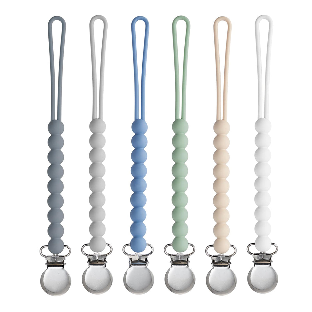 MORIBOX pacifier clip 6-pack packaging view for gifting and versatility.