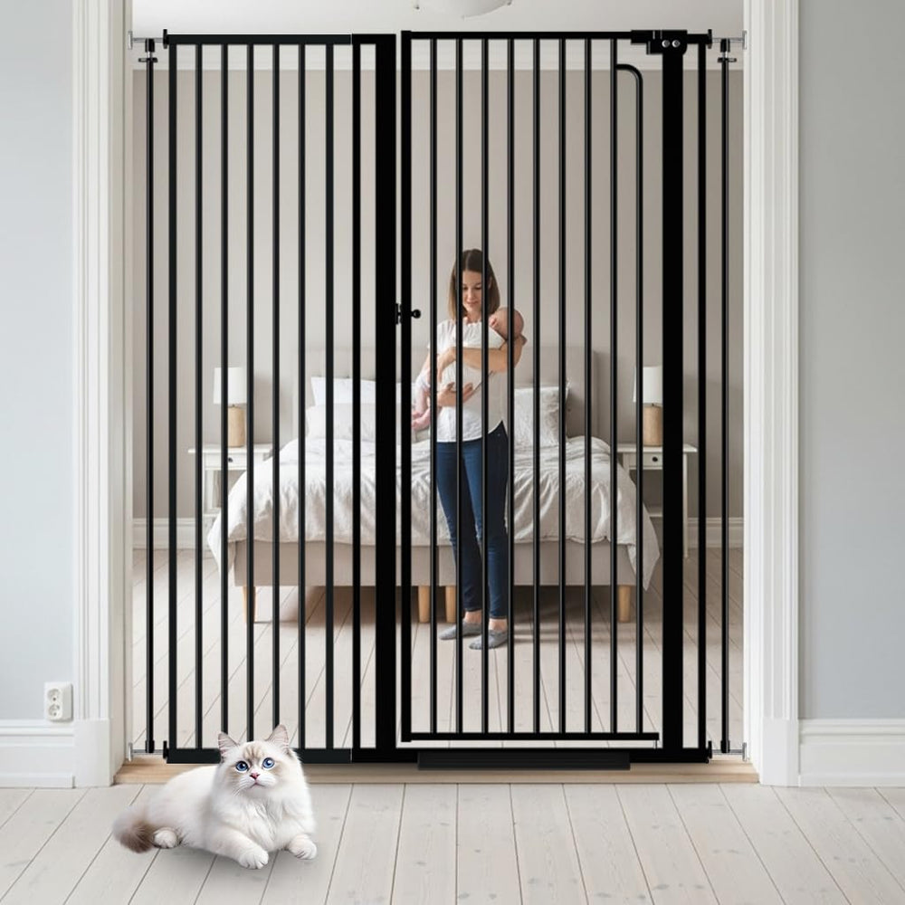 Mornyray 57-inch pet gate extra tall doorway prevents jumping pets.