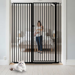 Mornyray 57-inch pet gate extra tall doorway prevents jumping pets.