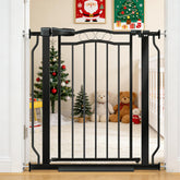 Mornyray baby gate extended to fit 29.53-33.85 inches for wide openings.