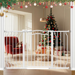 Mornyray extra-wide baby gate in doorway, safe doorway for busy households.