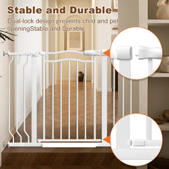 Mornyray extra-wide baby gate shows sturdy metal construction for pets and kids.