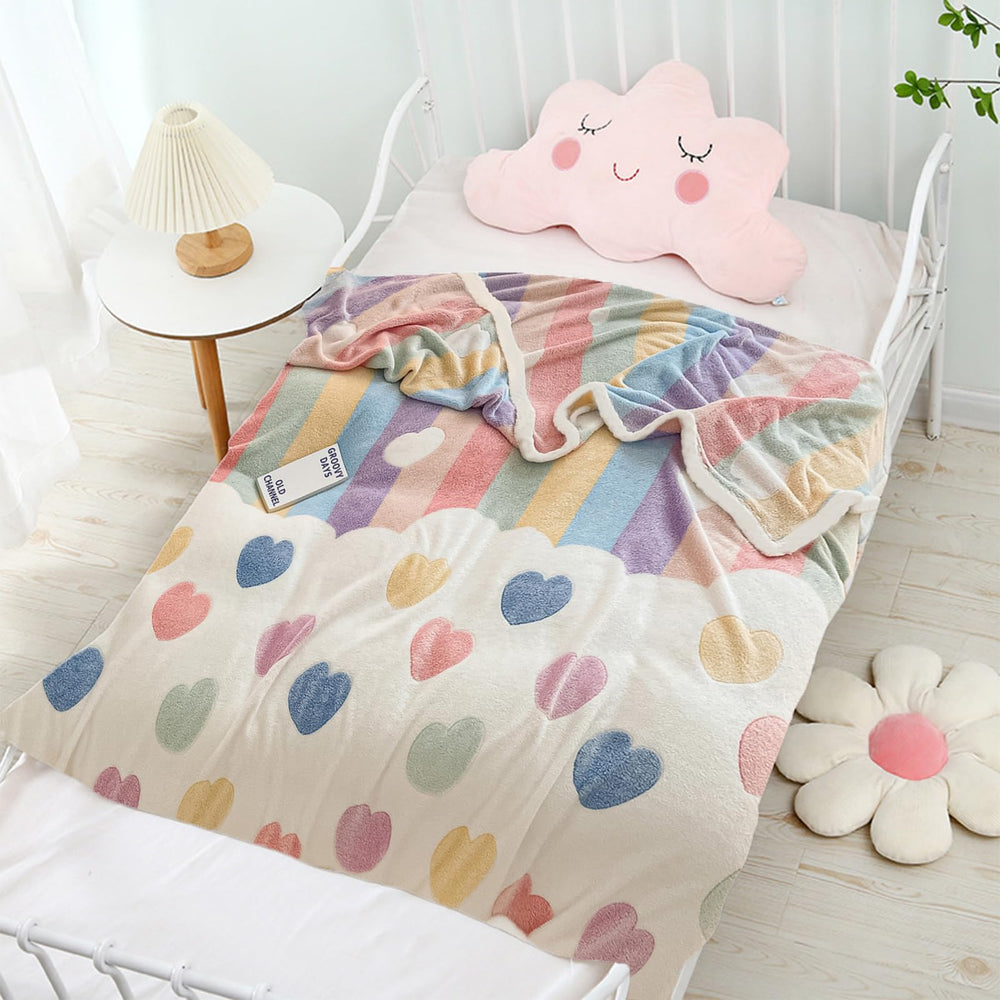 MorroMorn Rainbow Love blanket in toddler size 40x50 for cozy naps.