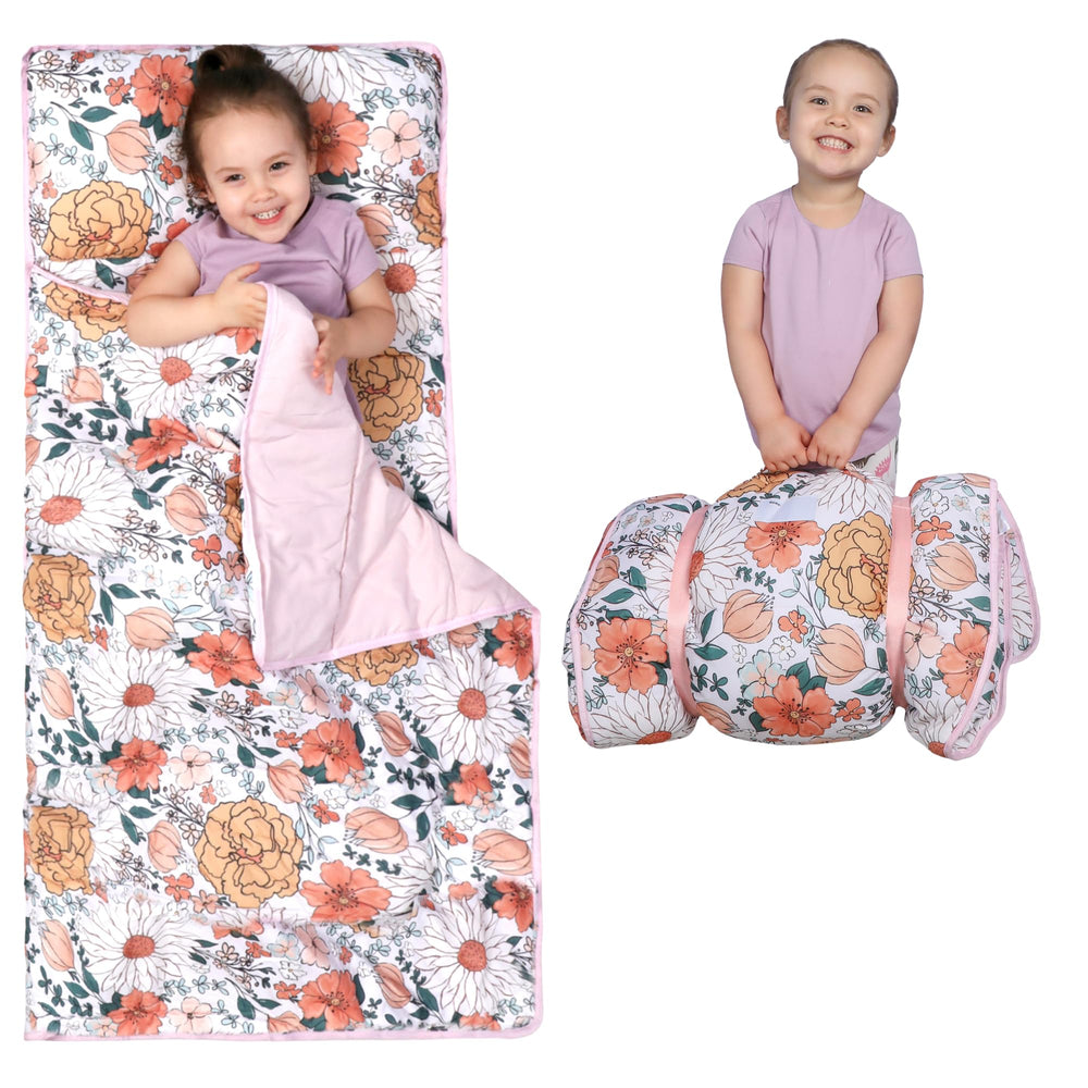 Morxy nap mat roll-up with pillow: portable sleep solution for daycares and travel.