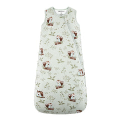 Mosebears sleep sack green animal flatlay showing cozy warmth and breathable bamboo fabric