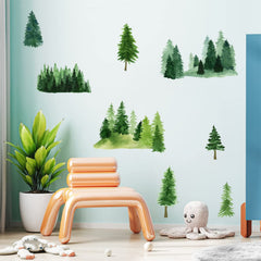 MOSITU large green pine tree wall sticker with watercolor detail for living rooms