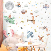 MOSITU vintage airplane wall decals package with watercolor planes for boys room