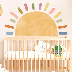MOSITU Watercolor Large Sun Wall Decal showcases a rainbow sun for vibrant kid rooms