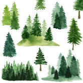 MOSITU watercolor pine tree wall decal in green for nurseries and playrooms