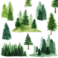 MOSITU watercolor pine tree wall decal in green for nurseries and playrooms