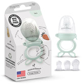 Moss and Fawn Forage Feeder fern closeup highlighting soft silicone for soothing teething and solids.