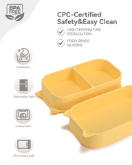 Mossora divided suction plate prevents spills on planes and car seats during meals.