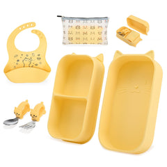Mossora portable plates with suction cat design securely attach for mess-free meals on the go.
