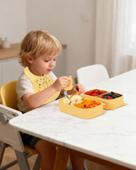 Mossora travel feeding kit folds into a compact pouch for easy diaper bag packing.