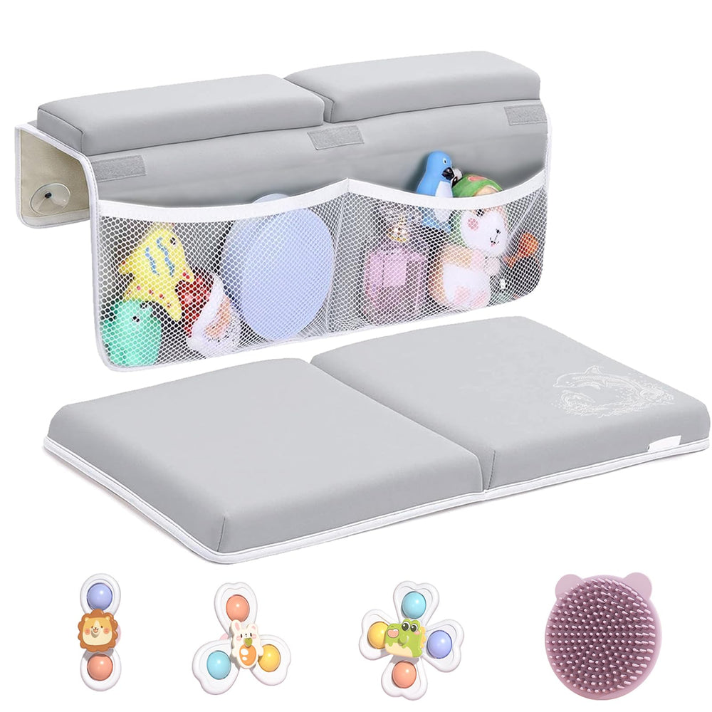 Mostop bath kneeler and elbow rest set in tub provides cushioned knee support during baths.