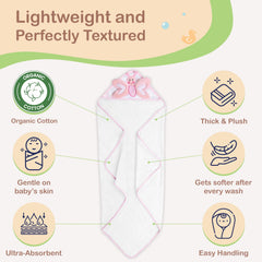 Mother's Choice towel features absorbent material for quick bath-time drying.
