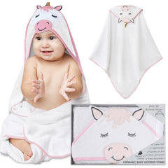 Mother's Choice Organic Baby Hooded Towel unicorn hood closeup demonstrates playful warmth