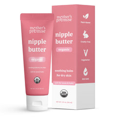 Mother's Promise organic nipple butter packaging close-up showcases natural ingredients