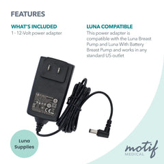 Motif Medical spare charger ready for travel to minimize downtime during pumping.