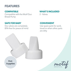 Motif Medical valve pack packaging with two duckbill valves for quick backups.