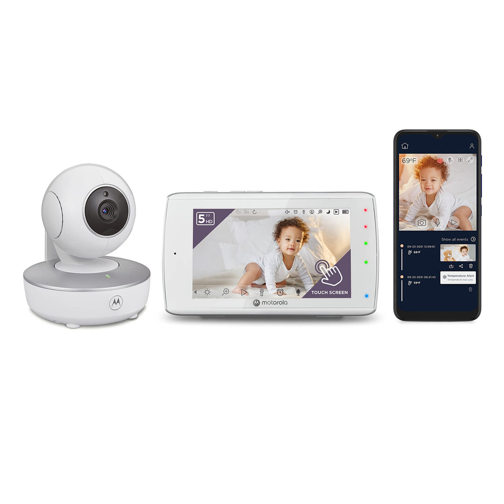 Motorola Nursery VM36XL 5-inch screen showing clear HD video for quick baby checks.
