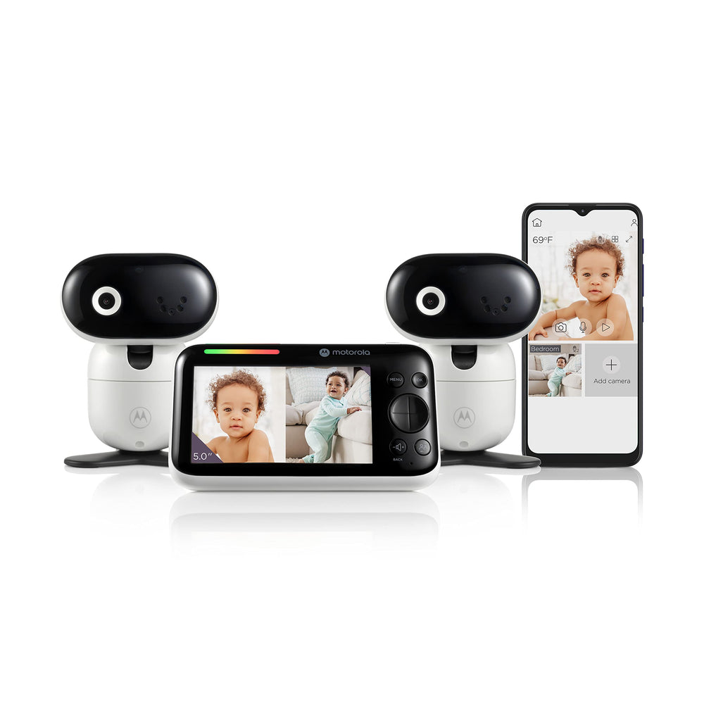 Motorola Nursery WiFi Video Monitor with two cameras provides a clear view on the 5 inch screen