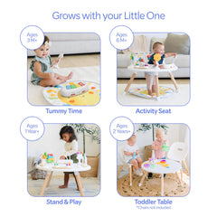 Move2Play 4-in-1 activity center transforms into a toddler table for growing independence.