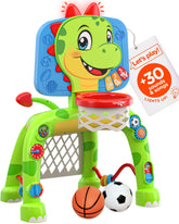 Move2Play dinosaur basketball hoop activity center front view for active play and motor skills.