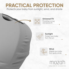 MOZAH stroller cover shielding baby from wind and chill while outside