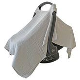 MOZAH baby car seat cover in Belgian Grey with rolled edge for tidy fit.
