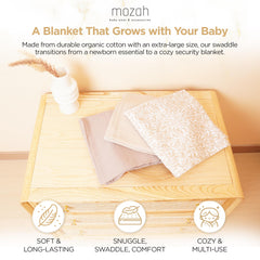 Mozah leaves-pattern swaddles: breathable fabric for secure, stylish snuggles.