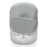MOZAH Newborn Lounger Cover Belgian Grey demonstrates snug fit on most infant loungers