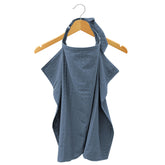 MOZAH nursing cover Blue Mirage highlights breathable muslin fabric for comfortable feeds.