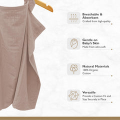 Mozah nursing cover arch neckline detail enabling stable, comfortable feeding sessions.