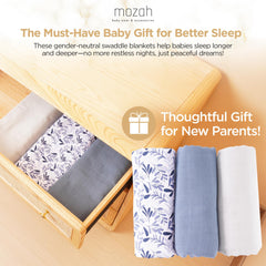 MOZAH swaddle on newborn for cozy, secure sleep