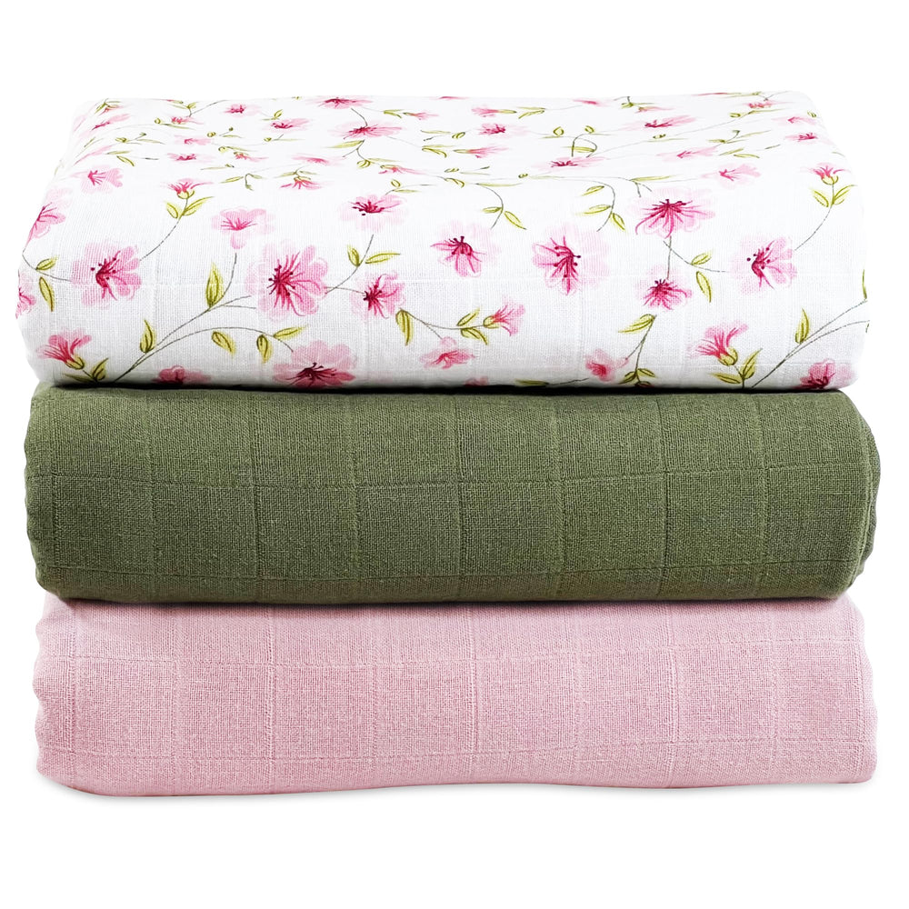 MOZAH swaddle pink pack3 hero: ultra-soft breathable muslin for cozy newborn cuddles.