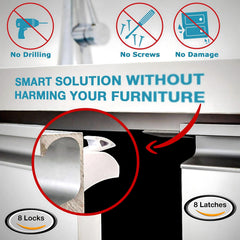 MQP no-drill installation shown with peel-and-stick setup for quick placement.