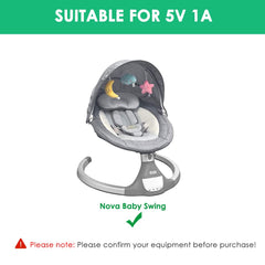Mrgru charger plug end close-up highlights quick, easy compatibility for Nova Swing.