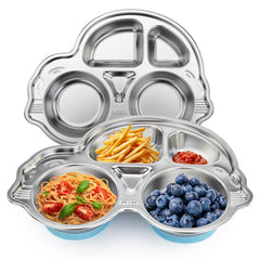 Mrs. Chou stainless-steel baby suction plate blue with non-slip base for mess-free meals