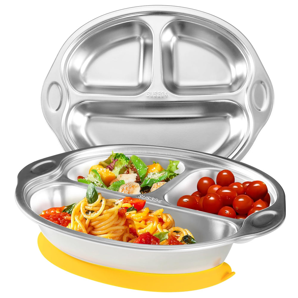 Mrs. Chou yellow suction plate top view showing divided sections for balanced meals