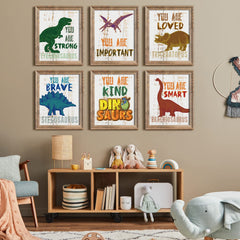MTL HOE Dinosaur wall art prints nursery inspiration creates a cozy bedtime atmosphere.