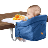 MTWML Hook On High Chair with tray mounted for easy feeding and table attachment.