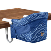 MTWML portable high chair Stripe Blue folded in carry bag for travel.